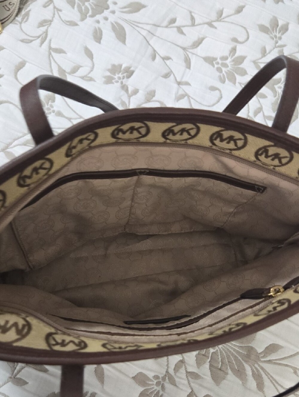 Michael Kors Brown and Beige MK Monogram Tote - Picture 7 of 13
